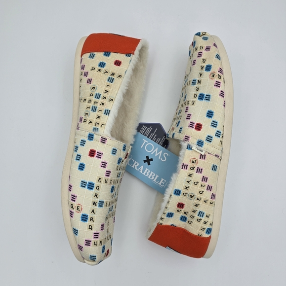 NWT TOMS Scrabble Gameboard Print Faux Fur Lined Alpargata Slip-ons, Women's 12 - Picture 9 of 16